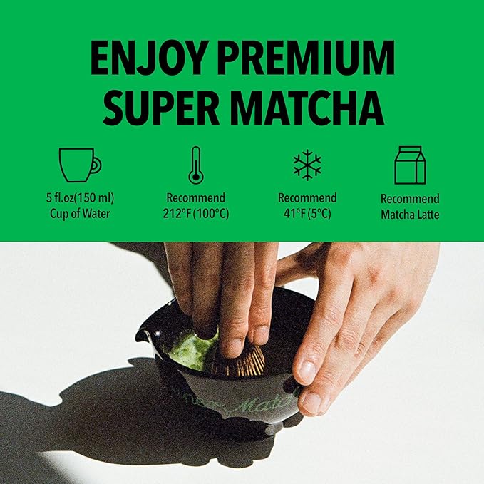 SUPER MATCHA Organic Ceremonial Grade Matcha Powder Single Origin South Korea Matcha Unsweetened Sugar-Free 1.42oz(40g) Stocking Stuffers White Elephant Gift