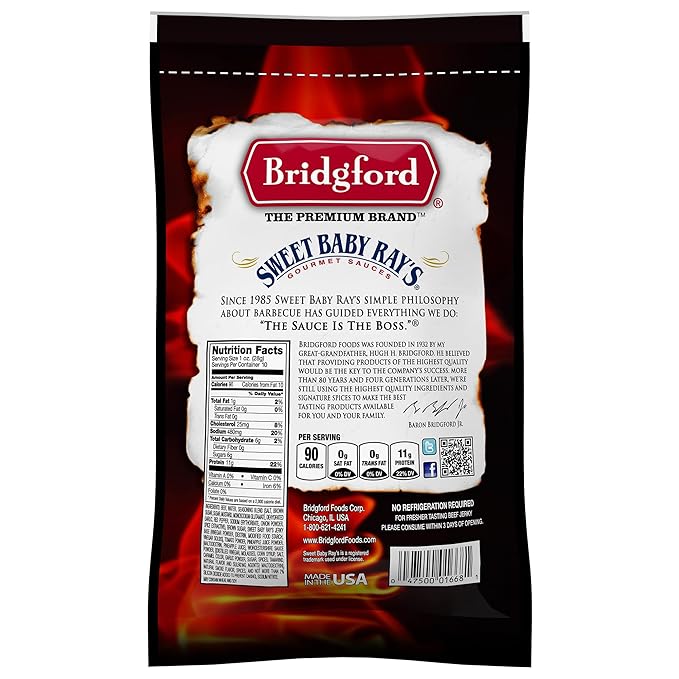 Bridgford Sweet Baby Ray's Beef Jerky Original 10 oz Pack of 4 - High Protein Healthy Snacks for Your Dietary Preferences - Ready-to-Eat Beef Jerky for On-The-Go Snacking and Busy Lifestyles
