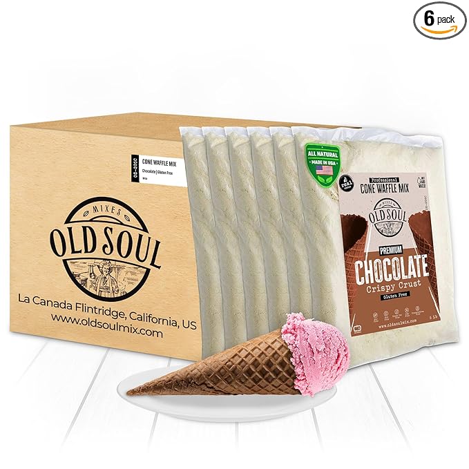 OLDSOUL Professional Cone Waffle Mix | GLUTEN FREE | Chocolate Flavor | 30 Lbs | Batter Mix | 672 Cone Waffles (30 Lbs Gluten Free)