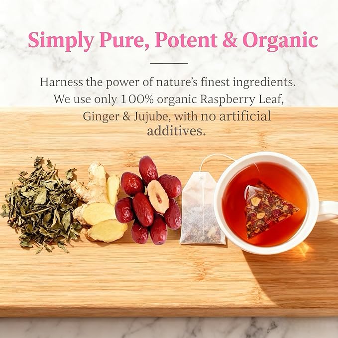 Eastrue Ginger Raspberry Leaf Tea with Jujube Dates - 42 Tea Bags(210g)Sweet &amp SpicyTraditional Chinese Herbal Tea Tea Gift for WomenCaffeine Free Organic Non-GMO