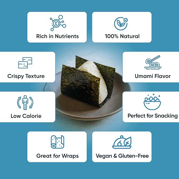 RSD – Onigiri Seaweed Sheets – 100 Individually Wrapped Sheets – Premium Roasted Nori for Sushi Onigiri Gimbap &amp More – Organic Crispy &amp Fresh