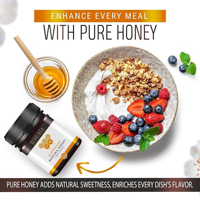 Berringa Manuka Honey Organic MGO 220+ Medium Strength Supports General Wellbeing &amp Digestive Balance - 100% Raw Pure &amp Unfiltered Sustainably Sourced from Australia - (8.82 oz)