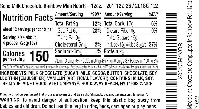 Madelaine Milk Chocolate Mini Hearts Individually Wrapped Rainbow Foil - Easter Candy Bulk for Kids Classroom Gifts &amp Treat Bags 12 oz