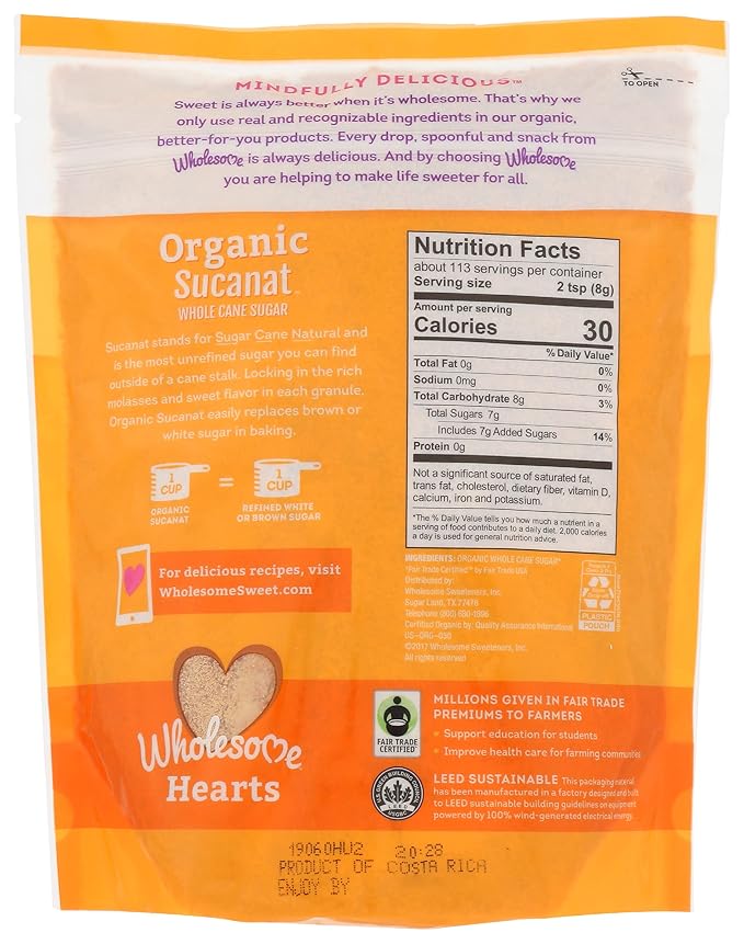 Wholesome Sweeteners 32-Ounce Organic Sucanat Panela Whole Cane Sugar Fair Trade Non-GMO Project Verified Gluten Free &amp Vegan for Baking Sprinkling and More 12 Pack