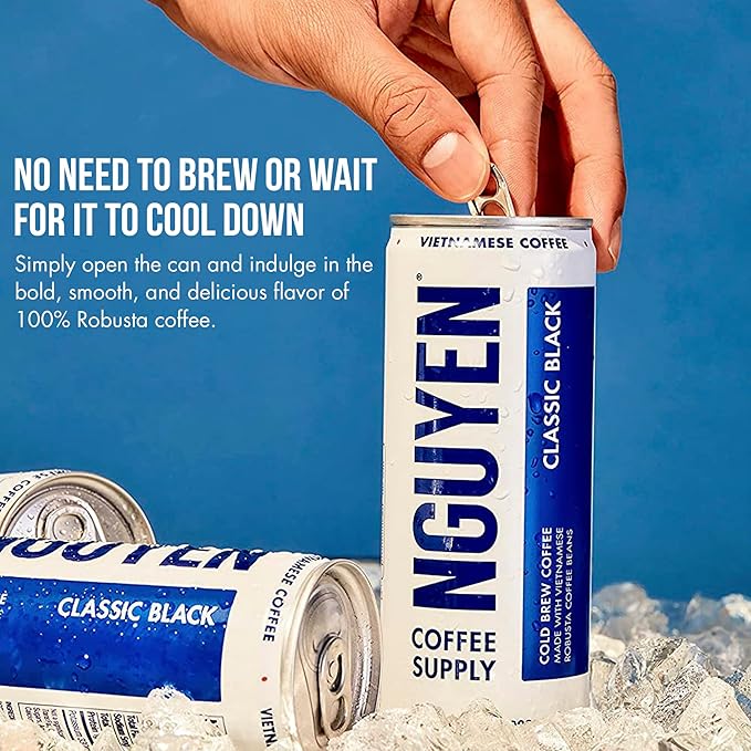 Nguyen Coffee Supply - Espresso Black: Vietnamese Cold Brew Iced Coffee 100% Robusta No Sugar Dairy-Free 7.5 fl oz cans [12 Pack]