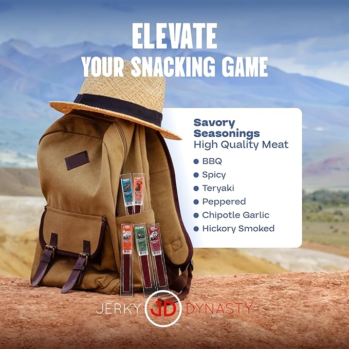 Jerky Dynasty Big Game 15-Piece Jerky Variety Pack - Assorted Meat Snack Box with Beef Jerky Buffalo Elk Wild Boar &amp More - Unique Present for Men or for Snack