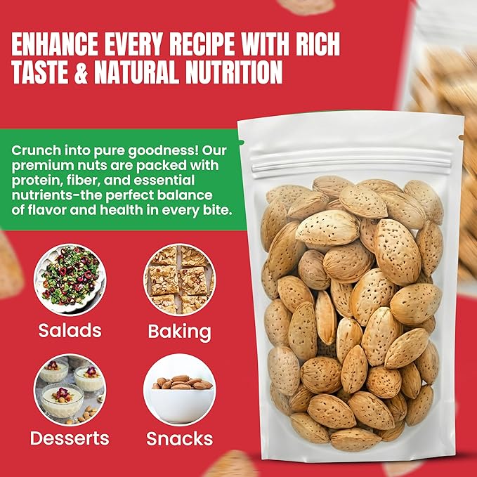 Jumbo California Almonds In Shell – 5 lbs (80oz) Premium Quality Kosher Raw Almonds By We Got Nuts - Natural &amp Healthy Rich Flavor Snack - Whole&amp Unsalted –