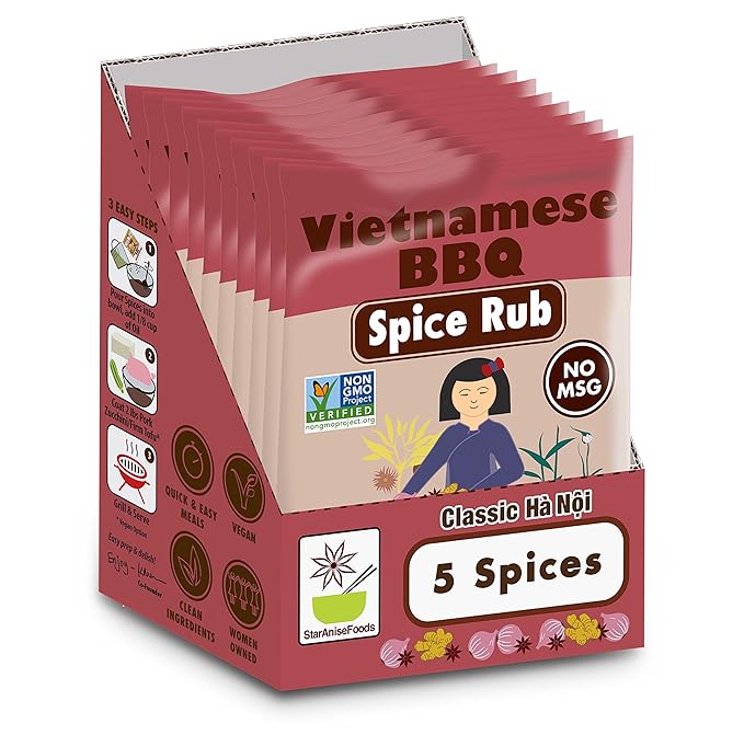 Star Anise Foods - Vietnamese BBQ Spice Rub Contains No MSG Gluten Free and Perfect for Seasoning- 5 Spices (Pack of 10 packets of 1 oz each)