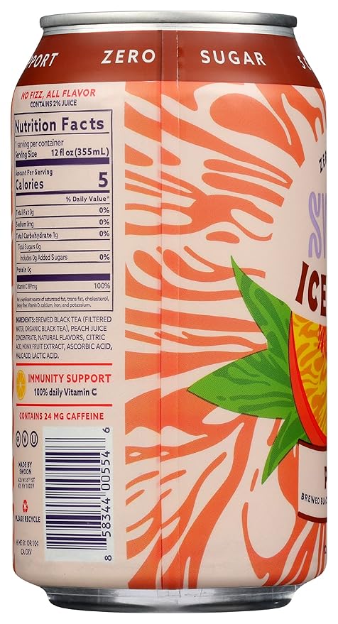 Swoon Peach Iced Tea Zero Sugar Gluten Free 12 Fluid Ounce (Pack of 12)