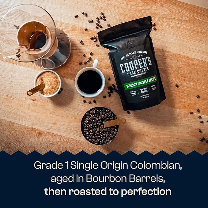 Bourbon Barrel Aged Coffee Single-Origin Colombian Beans Aged in Kentucky Bourbon Whiskey Barrels Medium Dark Roast Whole Bean 5 lb