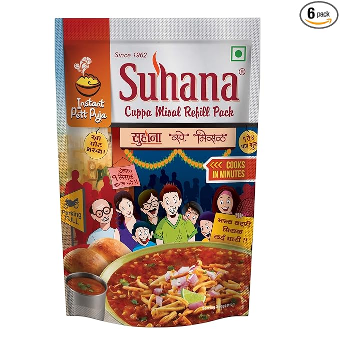Suhana Cuppa Misal Refill Pouch Ready to Eat Instant Breakfast - Pack of 6