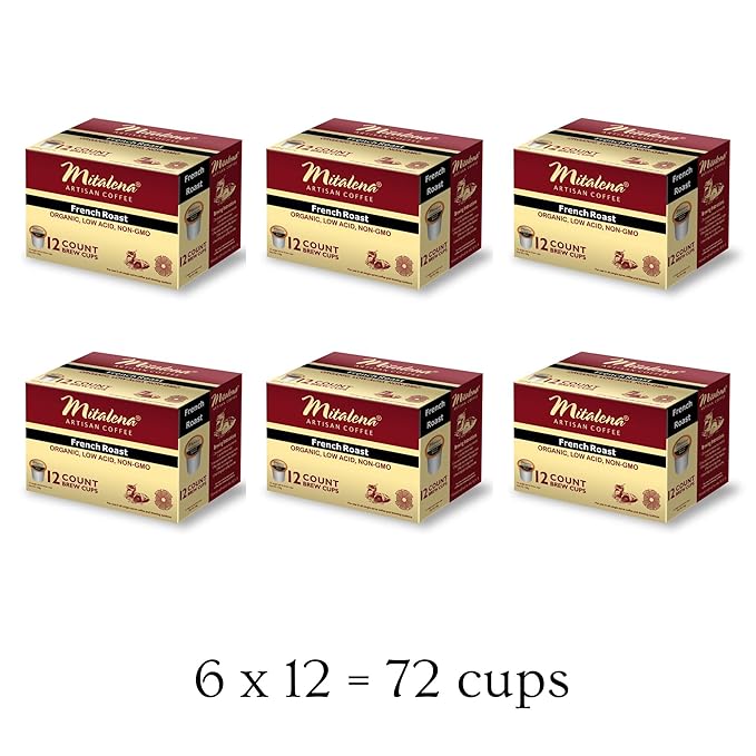 Mitalena French Roast Organic Coffee Pods - Dark Roast Low Acid Coffee for Keurig K-cup 72 Cups