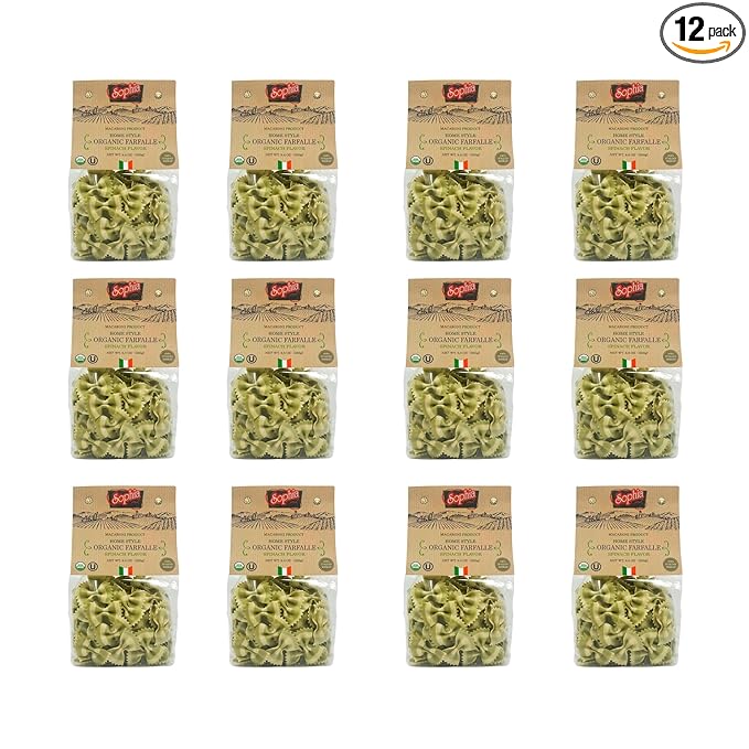 Sophia Foods Two-Color Farfalle Pasta Spinach Flavored 8.8oz Box - Vibrant and Nutritious (12-pack)
