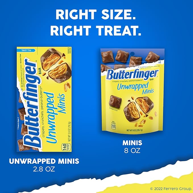 Butterfinger Unwrapped Minis Bulk 12 Bags Chocolatey Peanut-Buttery Resealable Bag 8 oz Each