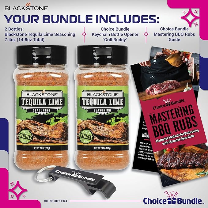 Blackstone Tequila Lime Seasoning – Gourmet Griddle Premium Barbecue Rub 2 Pk (14.8 oz) + BBQ Masters &amp Opener (4 Items)!