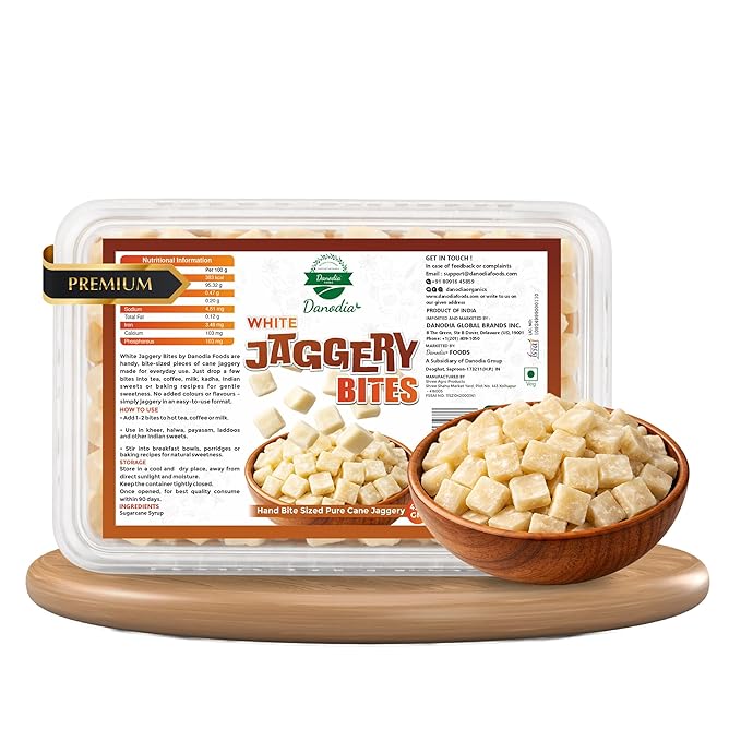 Danodia Foods Snackable White Jaggery Bites 1 lb (450g) | Pure &amp Natural No Additives Sweetener Vegan &amp Gluten Free | Unrefined &amp Naturally Sweet White Gur