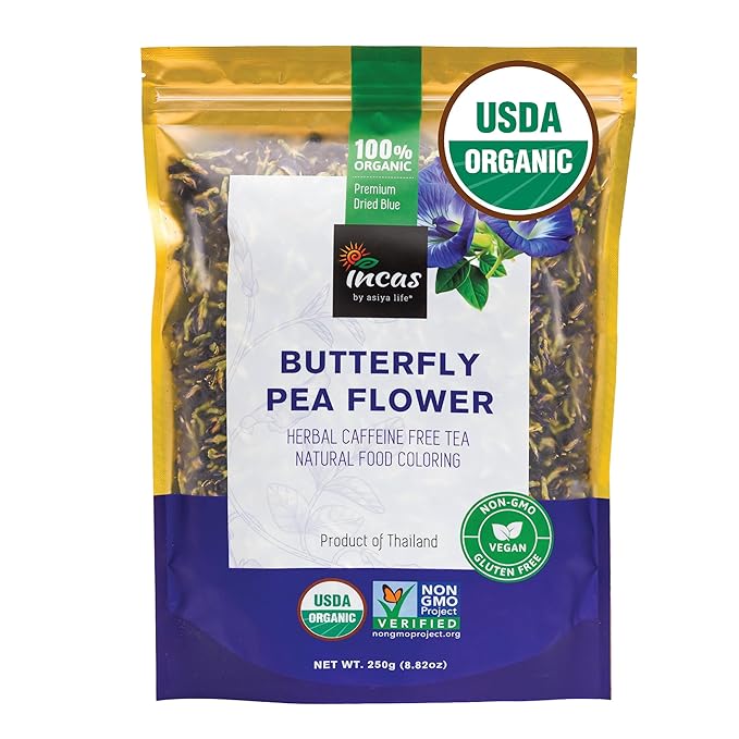 INCAS 100% USDA Organic Butterfly Pea Flower 8.82 oz (750+ Cups) DIRECT FROM SOURCE Thailand Non GMO Verified Dried Caffeine Free Gluten Free Vegan Rich in Antioxidants Free eBook (250Gram)