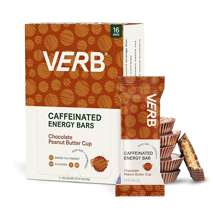 Verb Energy Bar Variety Pack – Peanut Butter Cookie &amp Chocolate Peanut Butter Cup – Caffeinated Snack Bars – Low Sugar 110-Calorie Energy Bars – Vegan Gluten-Free with Organic Green Tea (32 Pac