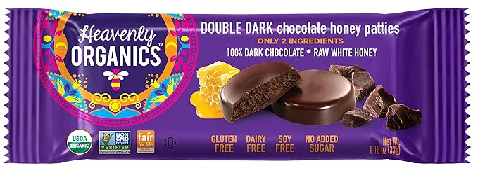 Heavenly Organics Double Dark Chocolate Honey Patties 1.16 Ounce (Pack of 16)