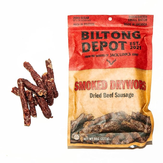 Biltong Depot Smoked Drywors - 8oz | Air-Dried Beef Snack Sticks | High Protein | Paleo and Keto Friendly | Zero Sugar | Gluten Free | No Artificial Preservatives | No MSG