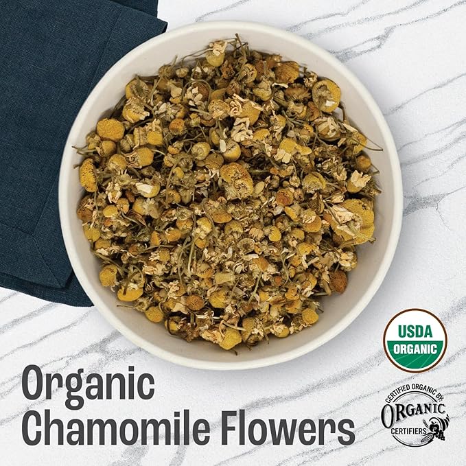 J Mac Botanicals Organic Chamomile Flowers (1 pound) Certified USDA Organic. Whole Dried Chamomile Flower Loose Leaf Tea