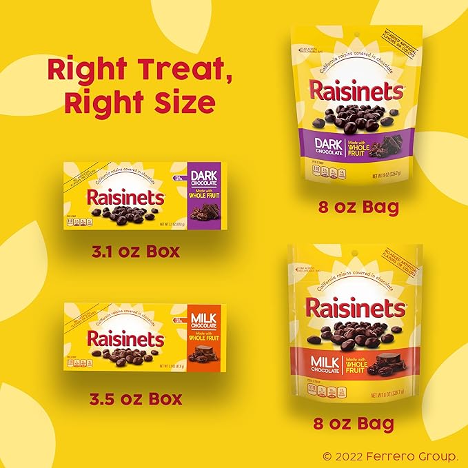 Raisinets Milk Chocolate Covered California Raisins 8.0 oz Resealable Bag Bulk 8 pack