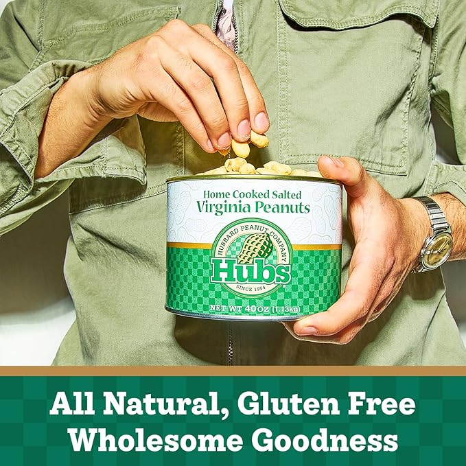 Hubs Peanuts Premium Salted Virginia Nuts Non-GMO Gluten Free Healthy Snacks - Irresistible Crunch &amp Flavored Peanuts - Made from Premium Ingredients - Vacuum-Sealed Tin - 2 Packs of 40 oz Cans