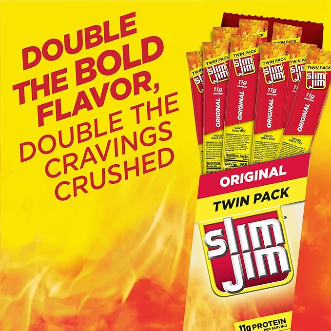Slim Jim Smoked Meat Sticks Original Flavor 6g Protein Per Stick Twin Pack Easter Basket Stuffer for Men 1.94 oz. (24 Count)