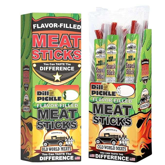 Old World Meats Meat Sticks 110 Calories Keto Low Carb 1g Sugar Fuelings 20 Pack 1 ounce sticks (Dill Pickle)