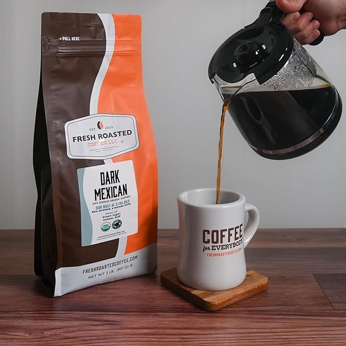 Fresh Roasted Coffee Organic Dark Mexican | Mold &amp Myco 3rd Party Tested USDA Organic Kosher | Dark Roast 2 lb (32 oz) Whole Bean
