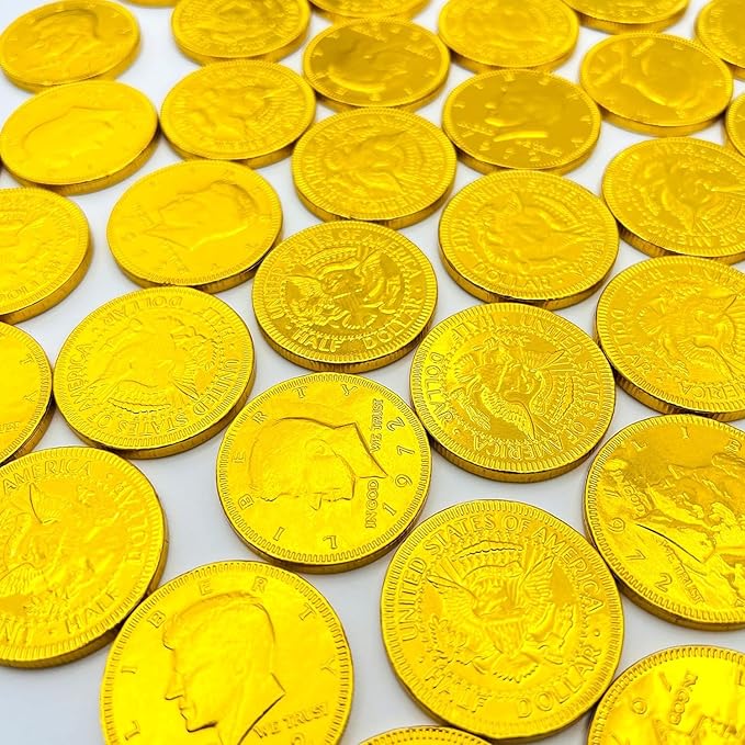 Milk Chocolate Coins - large Individually Wrapped in Gold Foil half dollar coin Size Coins - Bulk Chocolate by CandyLand USA (2 Pound)