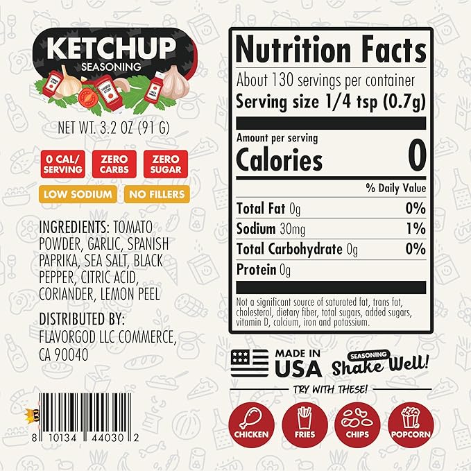 Flavor God 2 Bottles Ketchup Seasoning Mix Natural Healthy Spice Blend For Grilling Chicken Beef Seafood Vegetables Salad Tacos Pizza &amp Burgers Kosher Gluten &amp Dairy Free Vegan Keto F