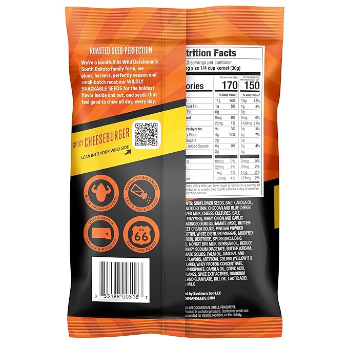 Wild Dutchman Roasted Sunflower Seeds in a Resealable Bag for Ultimate Freshness and an Easy Pour 6 Flavor Variety Snack Pack 5.5 oz (Pack of 6)