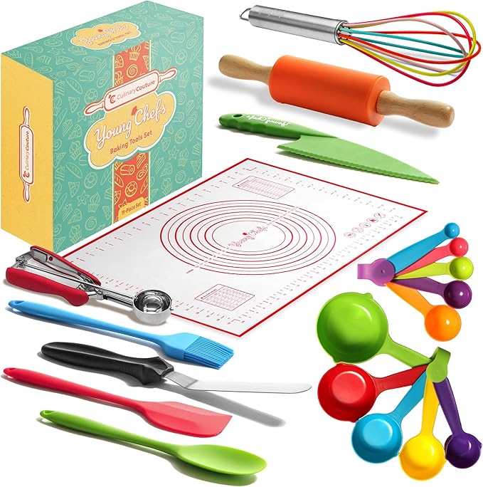 Young Chefs Cooking and Baking Set for Kids – 19 Pieces Real Baking Set – Giftable Sets for Girls and Boys – Stocking Stuffers for Kids Cooking Sets Real 8-12 Years