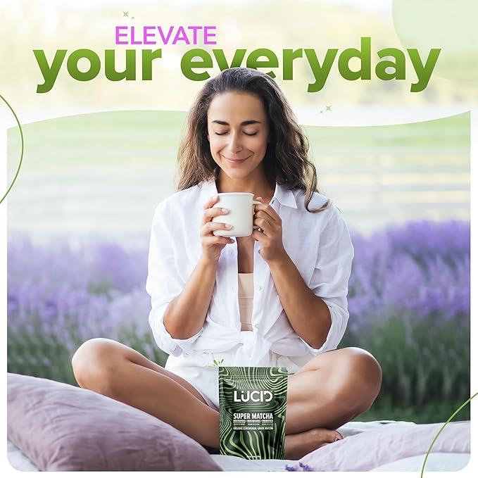 Lucid Superfood Organic Mushroom Matcha with Nootropics - Lion's Mane Tremella Cordyceps &amp Turkey Tail - Instant Mushroom Matcha Focus Brain Health - Alpha GPC L-Theanine Ginko Biloba - USA Ma