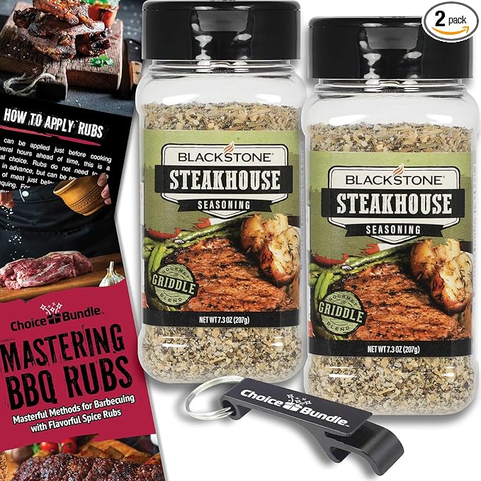 Blackstone Steakhouse Seasoning – Gourmet Griddle Premium Barbecue Rub 2 Pk (14.6 oz) + BBQ Masters &amp Opener (4 Items)!