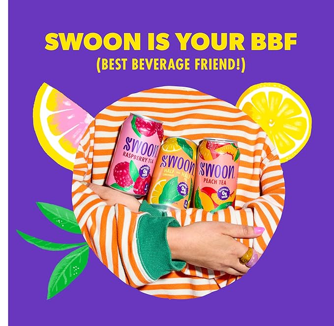 Swoon Iced Tea Variety Pack - Low Carb Paleo-Friendly Gluten-Free Keto Drink - Half + Half IcedTea Lemonade Peach Iced Tea and Lemon Tea - 12 fl oz (Pack of 12)