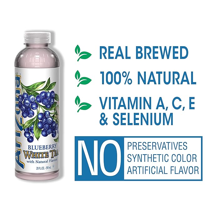 AriZona Blueberry White Tea - Premium Brewed Iced Tea 20 Fl Oz (Pack of 12)