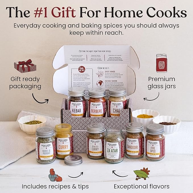 Burlap &amp Barrel Cooking &amp Baking 6-Pack Gift Set – As Seen on Shark Tank! Gourmet Spices for Home Chefs – Includes Cinnamon Rosemary &amp More – 6 Full-Size Jars