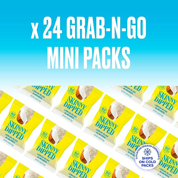 SkinnyDipped Lemon Bliss Almonds Mini Snack Packs Chocolate Covered Almonds Low Sugar Gluten Free Healthy Snack 24 Count