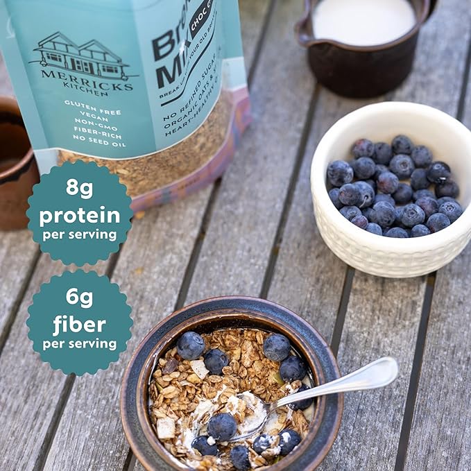 Brekky Mix Granola | Low Sugar Breakfast Granola | No Refined Sugar No Seed Oils No Artificial Ingredients | All Natural Healthy Granola Cereal | 12oz (Choose Your Flavor) (1 Choc Chip)