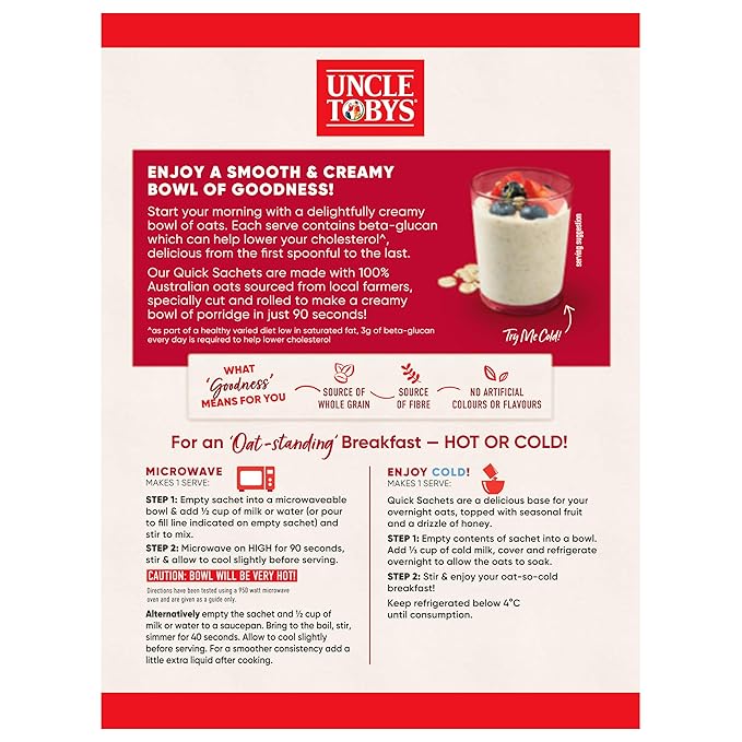 UNCLE TOBYS Oats Quick Sachets Original 10 Sachets 340g