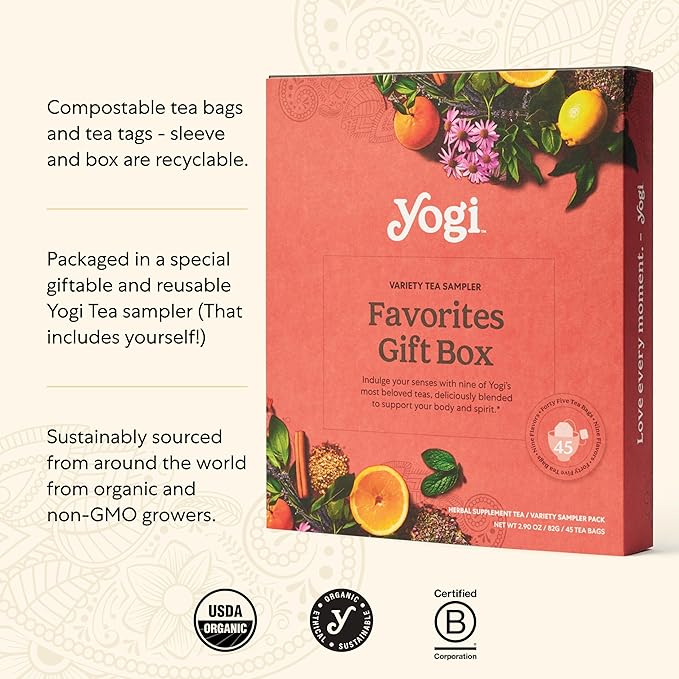 Yogi Organic Tea Sampler Gift Box (45 Tea Bags) Assorted Delicious Wellness Blends - 9 Favorite Herbal Green &amp Black Varieties | Gift Box 9 Favorite Assorted Delicious Wellness Teas