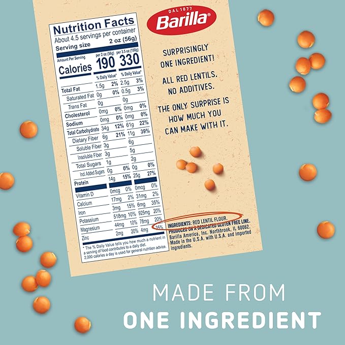 Barilla Red Lentil Rotini Pasta 8.8 oz (Pack of 10) - Gluten Free Non GMO &amp Kosher - Plant Based Protein Pasta