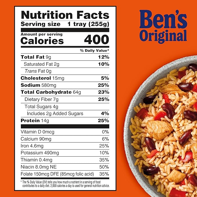 BEN'S ORIGINAL Street Food Jamaican Jerk Style Beans &amp Rice with Chicken Prepared Entrée Microwavable Heat-&amp-Eat Bowl in 90 Seconds 9 oz (Pack of 6)