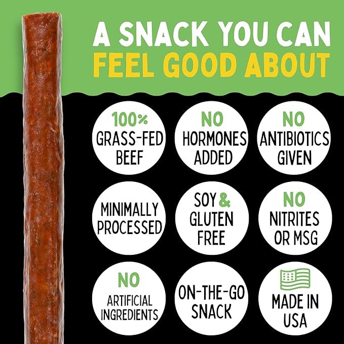 Variety 100% Grass-fed/finished Non-GMO Beef Sticks. No Added Nitrates Gluten Soy MSG Dairy or Nuts. Keto Whole30 &amp Paleo (24 Original 24 Smokey Sweet 24 Jalapeno 72 Count 1-oz Sticks)