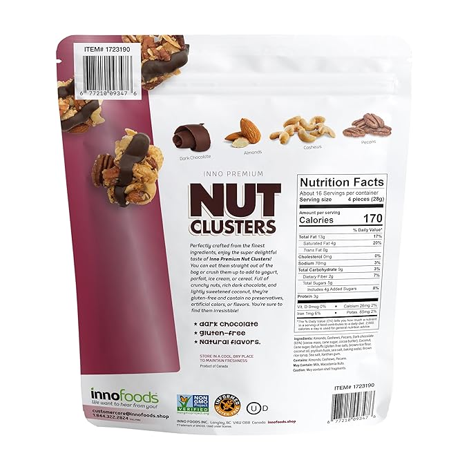 InnoFoods Dark Chocolate Nut Clusters Gluten Free Non-GMO 3 Pack 16 oz Each