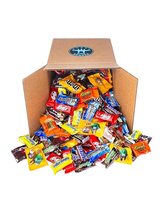 Bomber 8 lb Bulk Candy Box - Fun Size Candies Individually Wrapped Treats &amp Snacks Bulk Candy Mix for Easter Gifts for Adults &amp Kids (Assorted) (8.0lb Fun Size Chocolate)