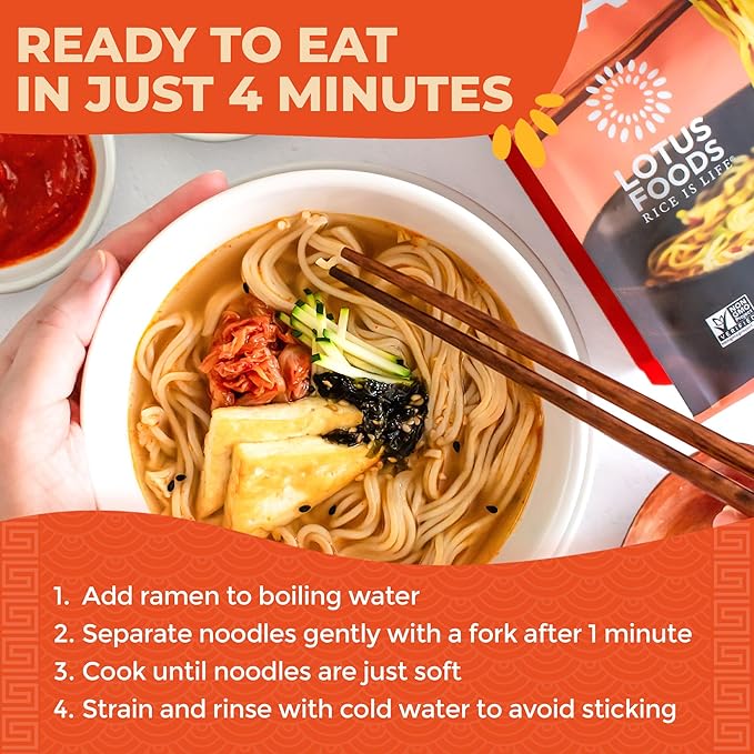 Lotus Foods Organic Millet &amp Brown Rice Ramen - Gluten Free Rice Ramen Whole Grain Ramen Noodles Low Sodium Rice Noodles USDA Organic Gluten Free Vegan - 10 Oz Bags (Pack of 6)