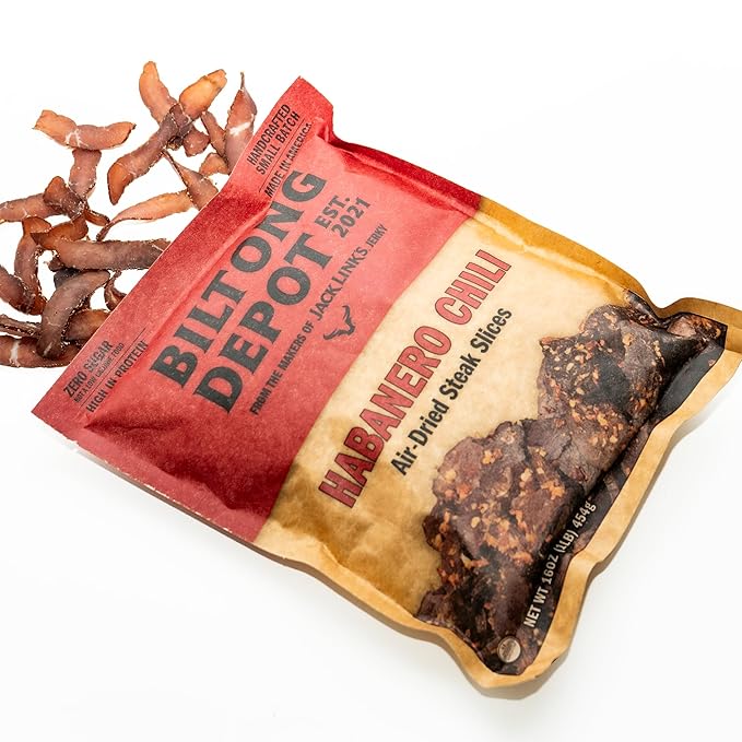 Biltong Depot Habanero Chili Biltong Slices - 1lb (16oz) | Air-Dried Beef Jerky Snack | High Protein | Paleo &amp Keto Friendly | Zero Sugar | Gluten Free | No Artificial Preservatives | No MSG